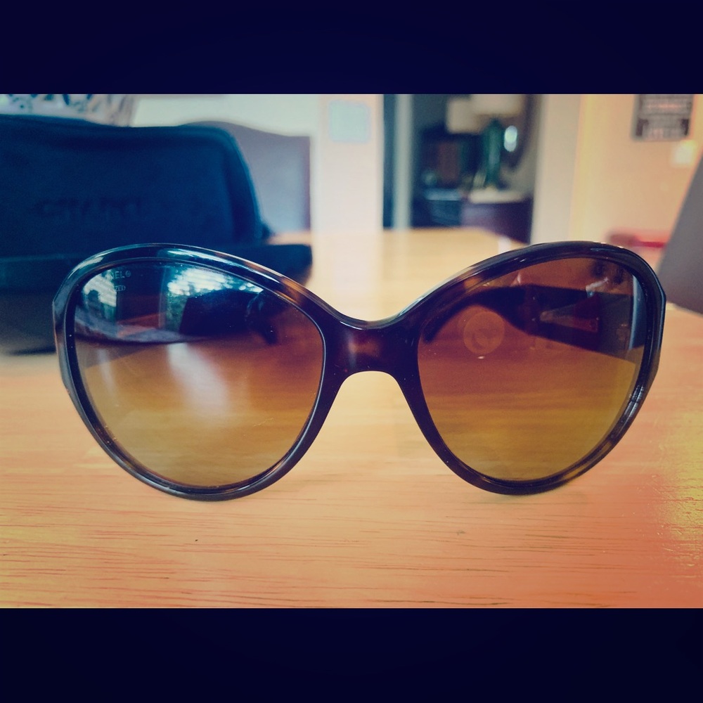 Authentic Tortoise Chanel Logo Sunglasses